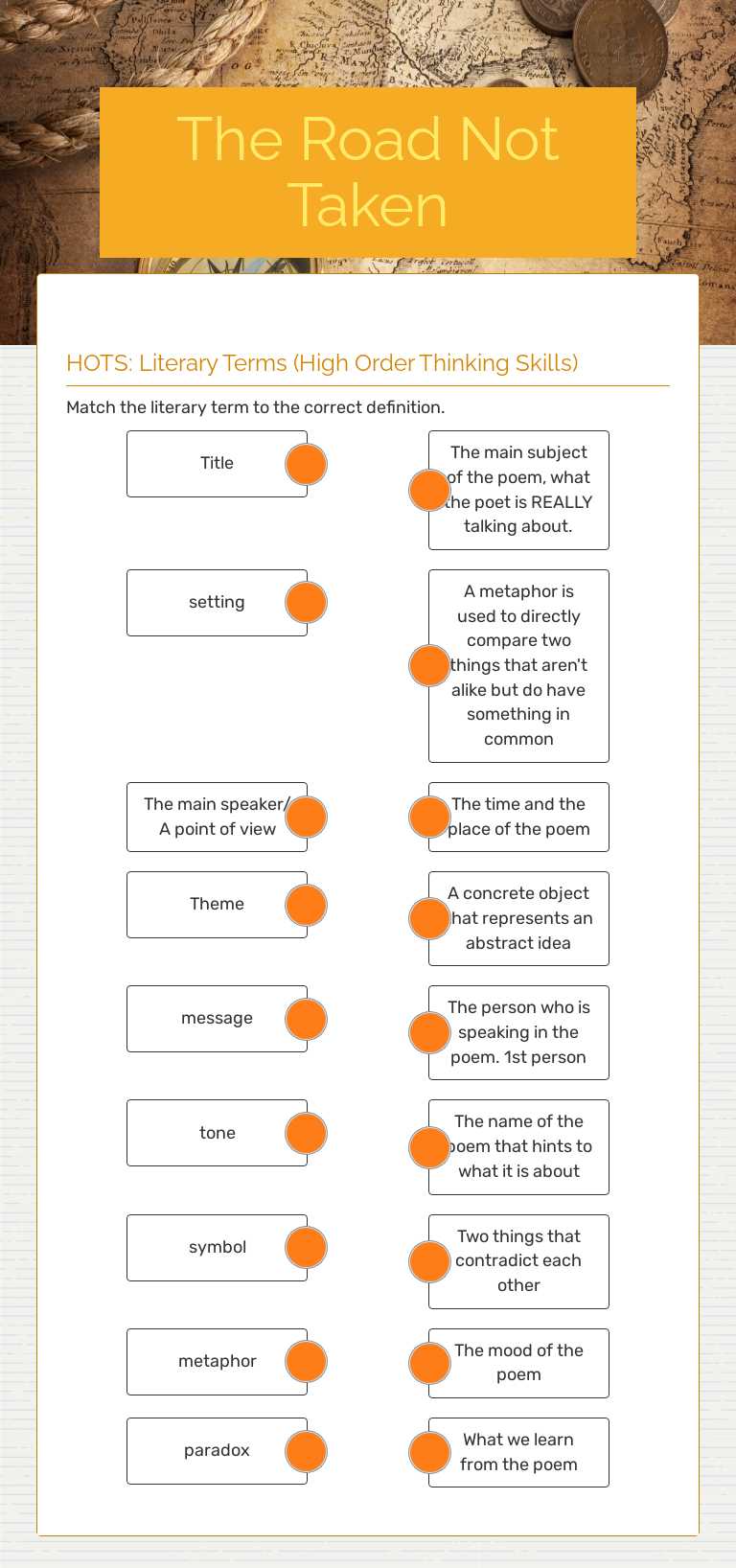 The Road Not Taken worksheet preview image