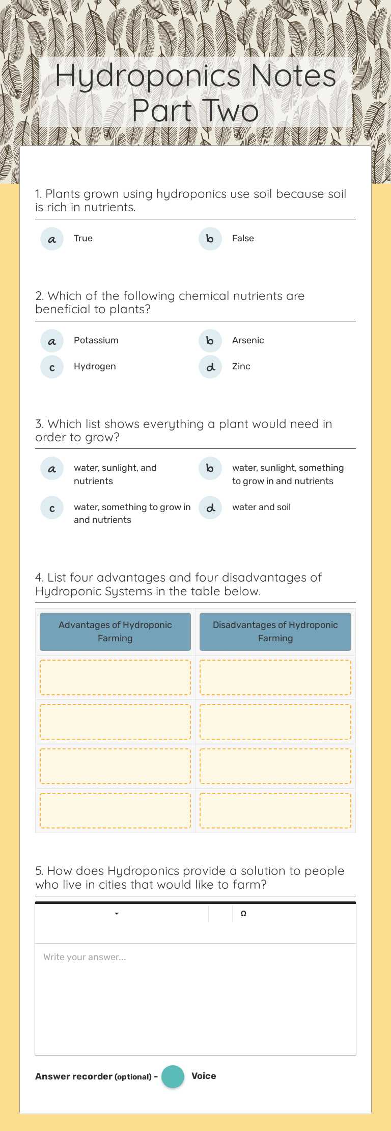 Hydroponics Notes Part Two worksheet preview image