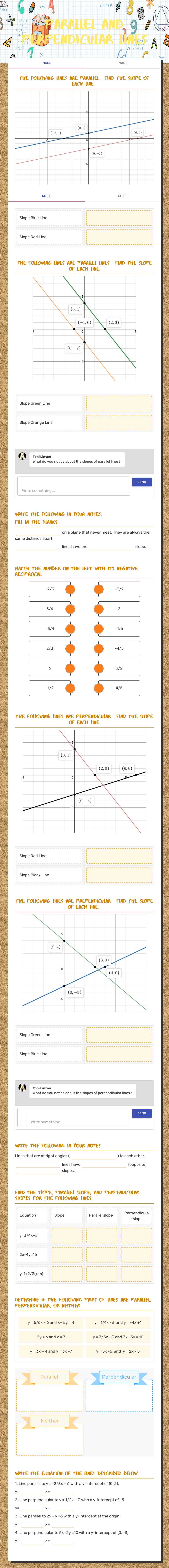 Parallel and Perpendicular Lines worksheet preview image