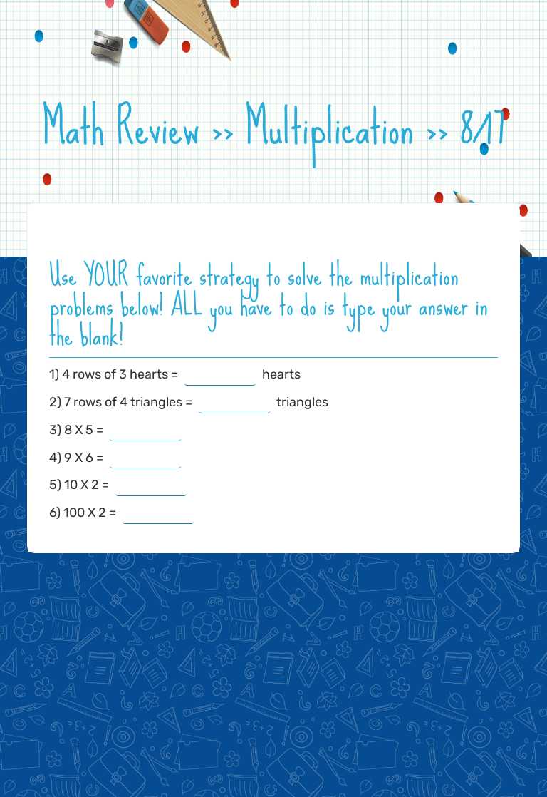 Math Review >> Multiplication >> 8/17 Grade 4 worksheet preview