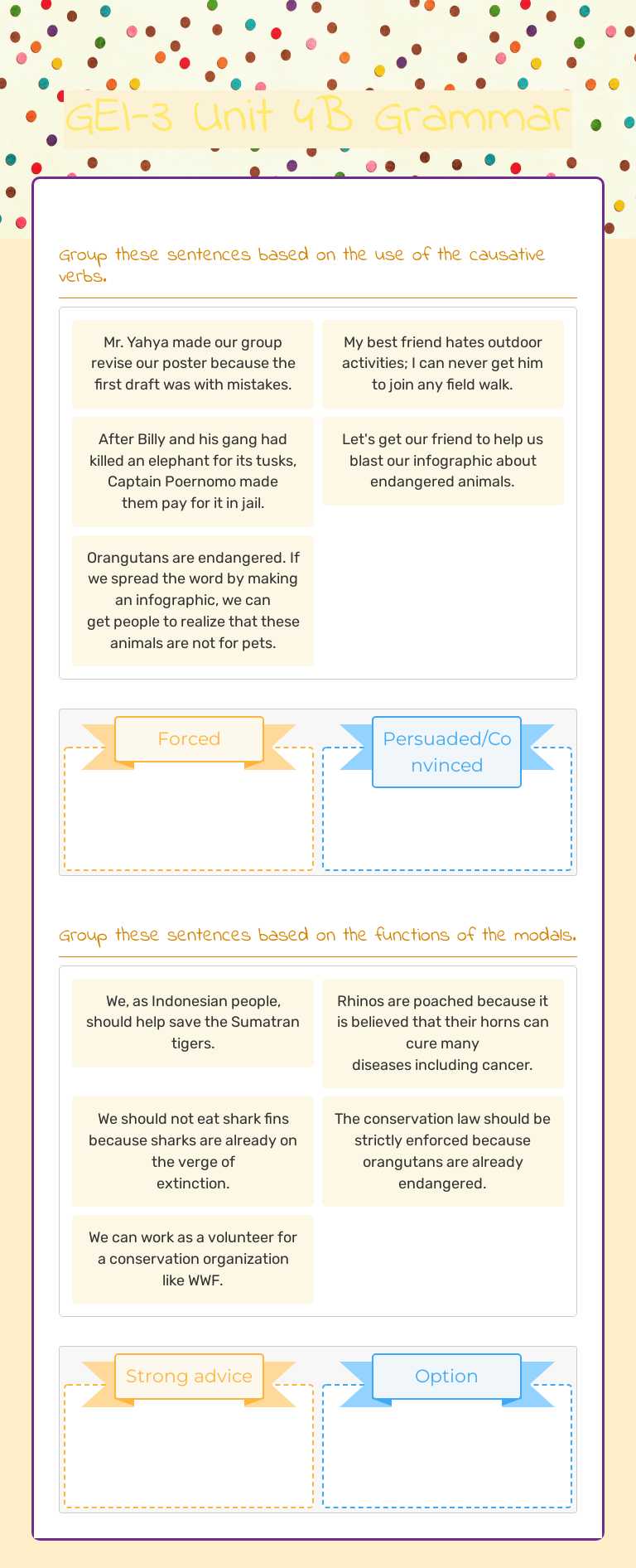 GEI-3 Unit 4B Grammar worksheet preview image