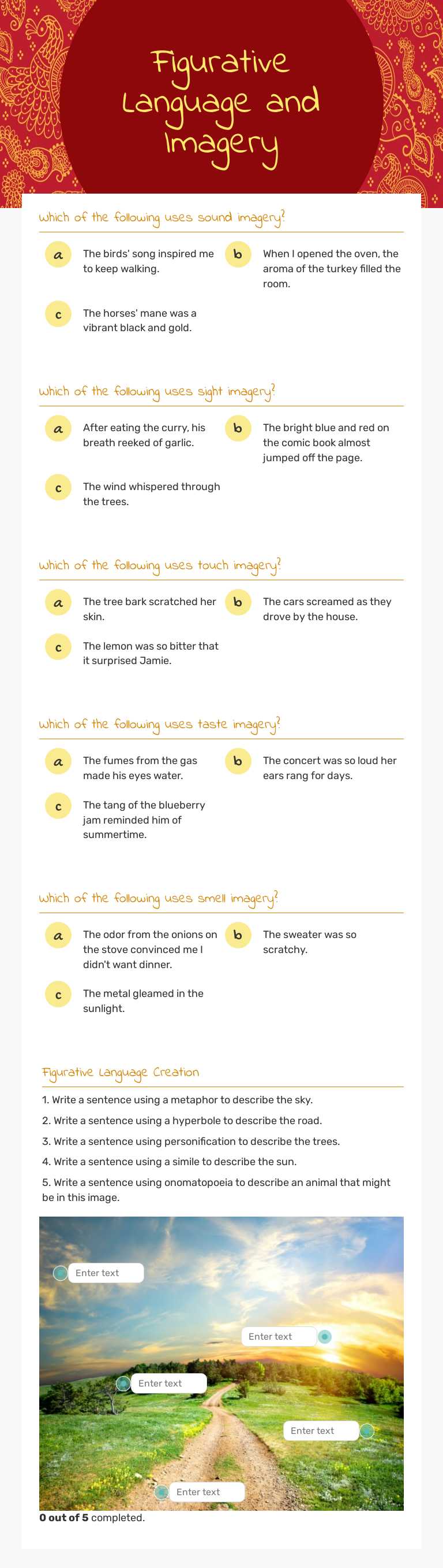 Figurative Language and Imagery worksheet preview image