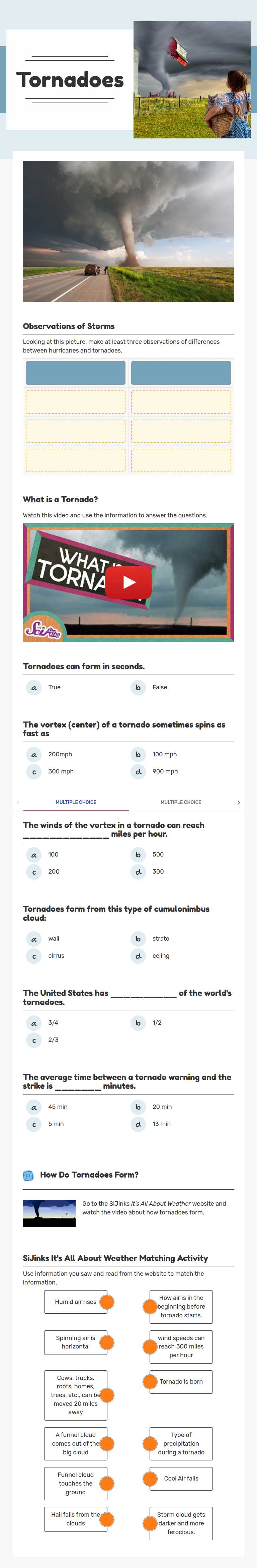 Tornadoes worksheet preview image