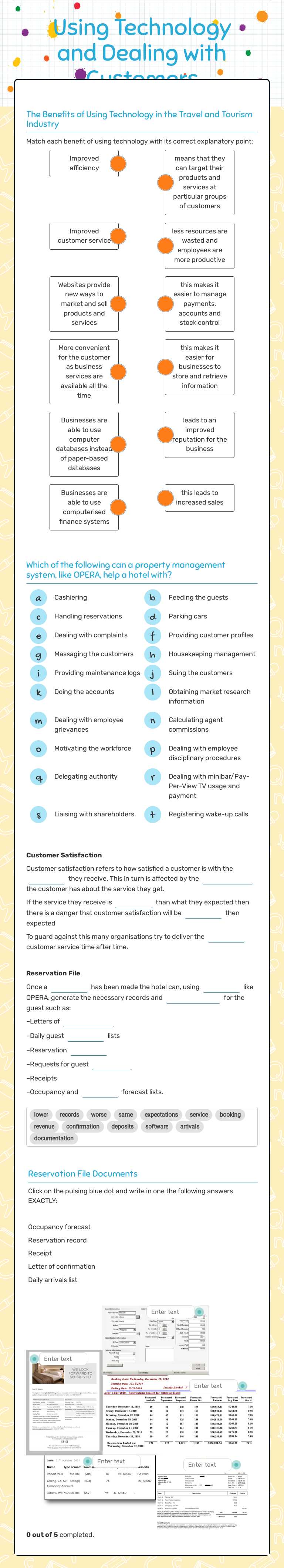 Using Technology and Dealing with Customers worksheet preview