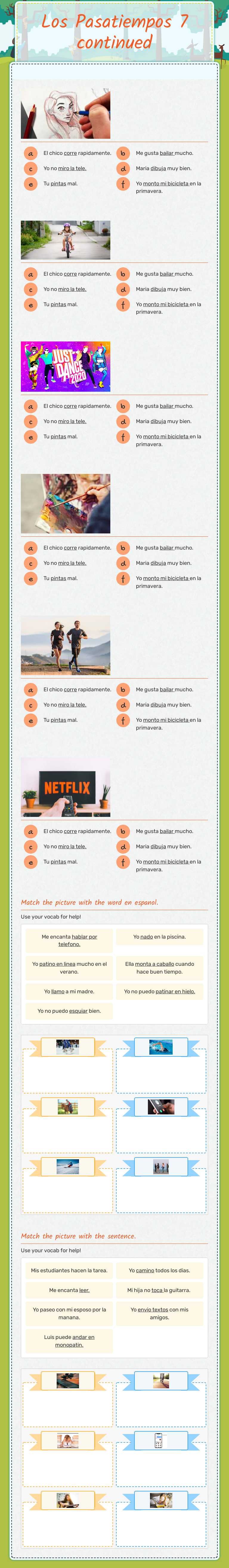 Los Pasatiempos 7 continued worksheet preview image