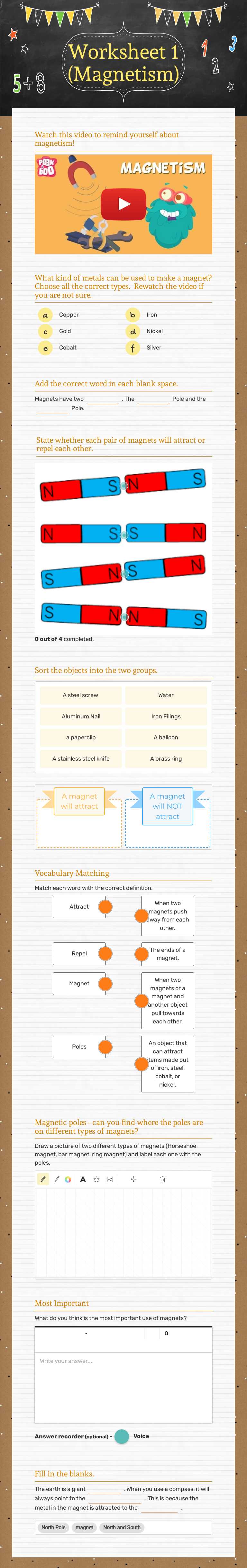Worksheet 1 (Magnetism) Grade 2 worksheet preview