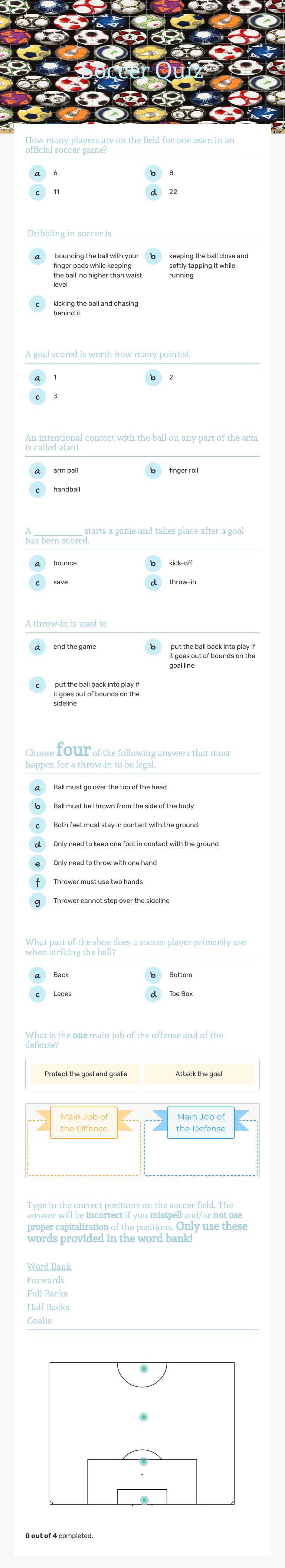 Soccer Quiz worksheet preview image