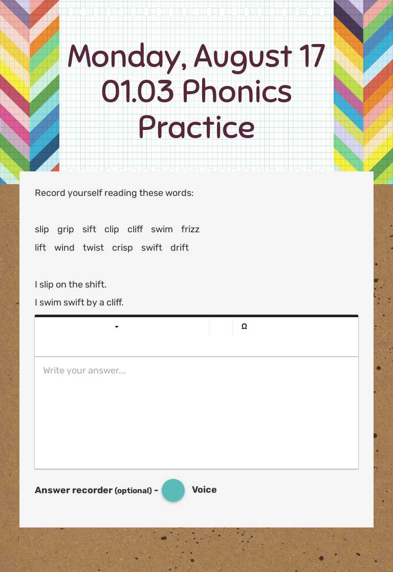 Monday, August 17 01.03 Phonics Practice worksheet preview image