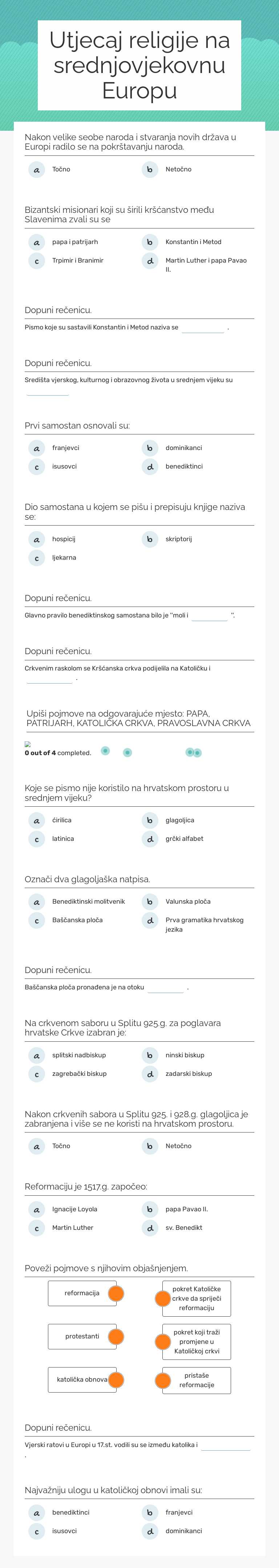 Utjecaj religije na srednjovjekovnu Europu worksheet preview image