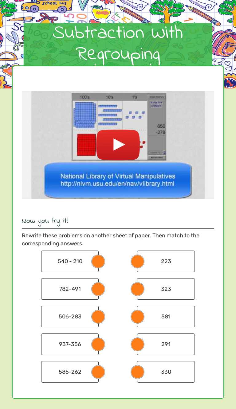 Subtraction With Regrouping worksheet preview image