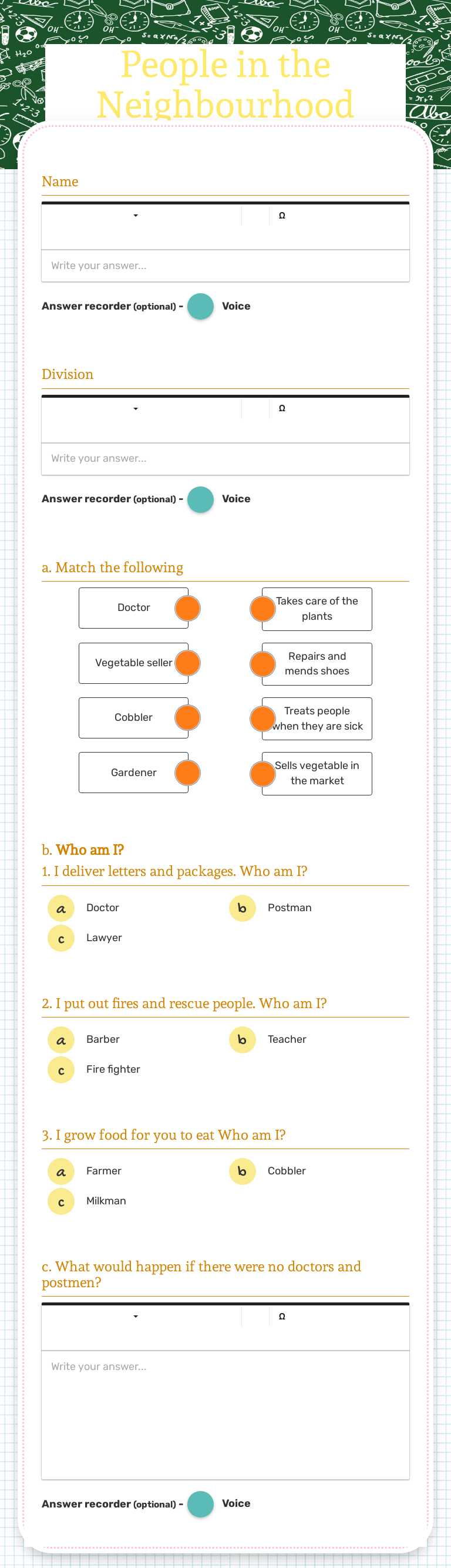 People in the Neighbourhood worksheet preview image