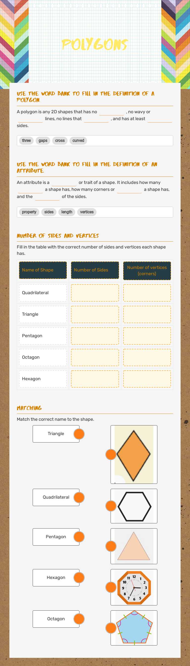 Polygons worksheet preview image