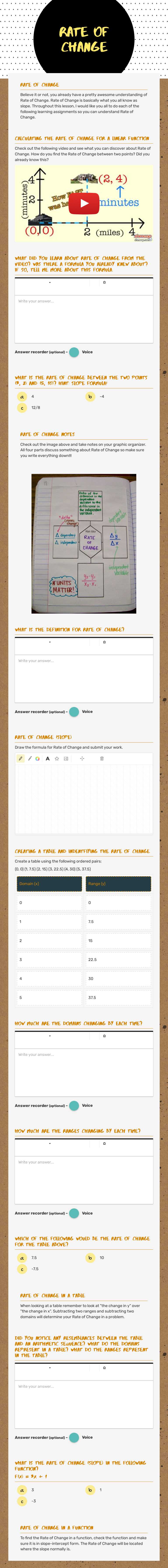 Rate of Change worksheet preview image