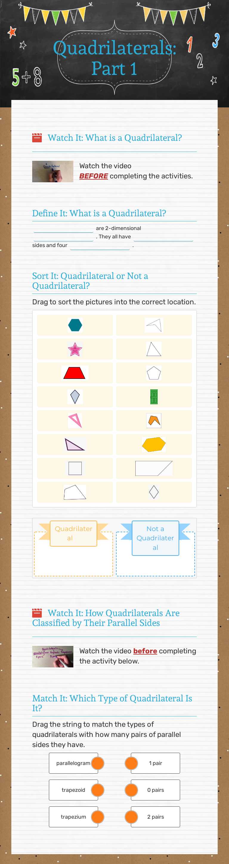 Quadrilaterals: Part 1 Grade 4 worksheet preview