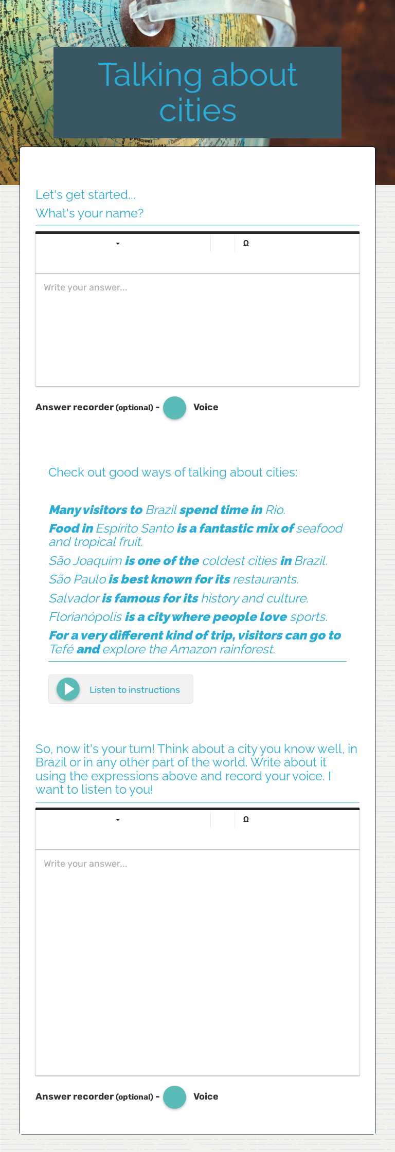 Talking about cities worksheet preview image