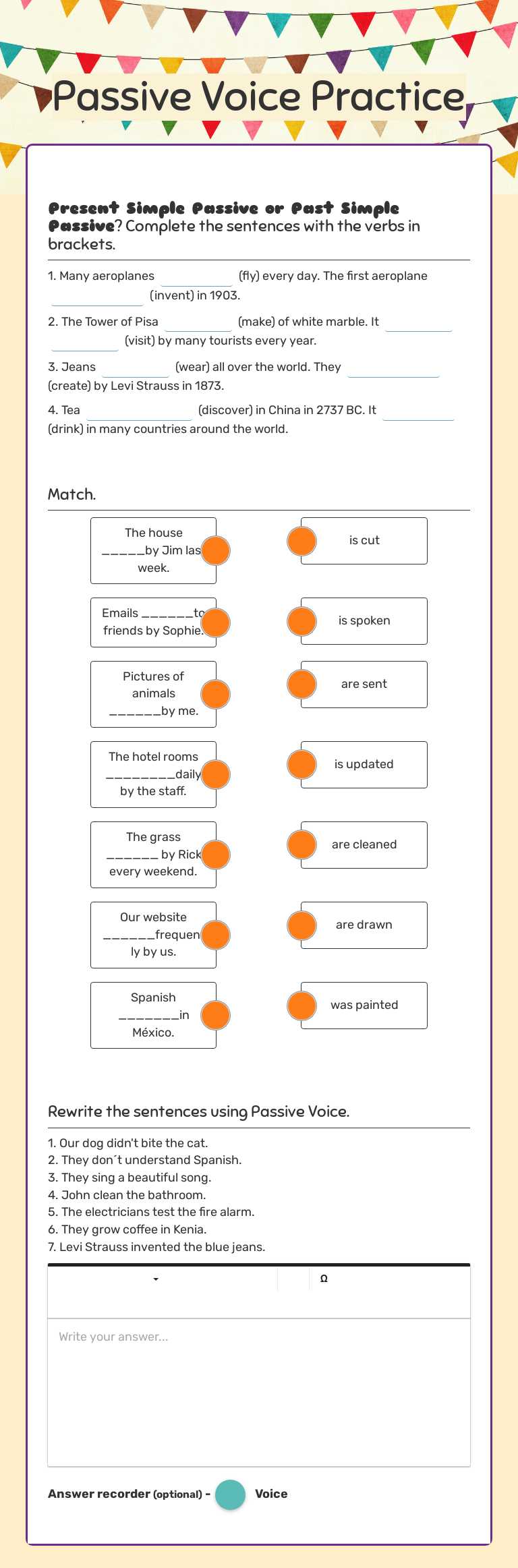 Passive Voice Practice Grade 5 worksheet preview