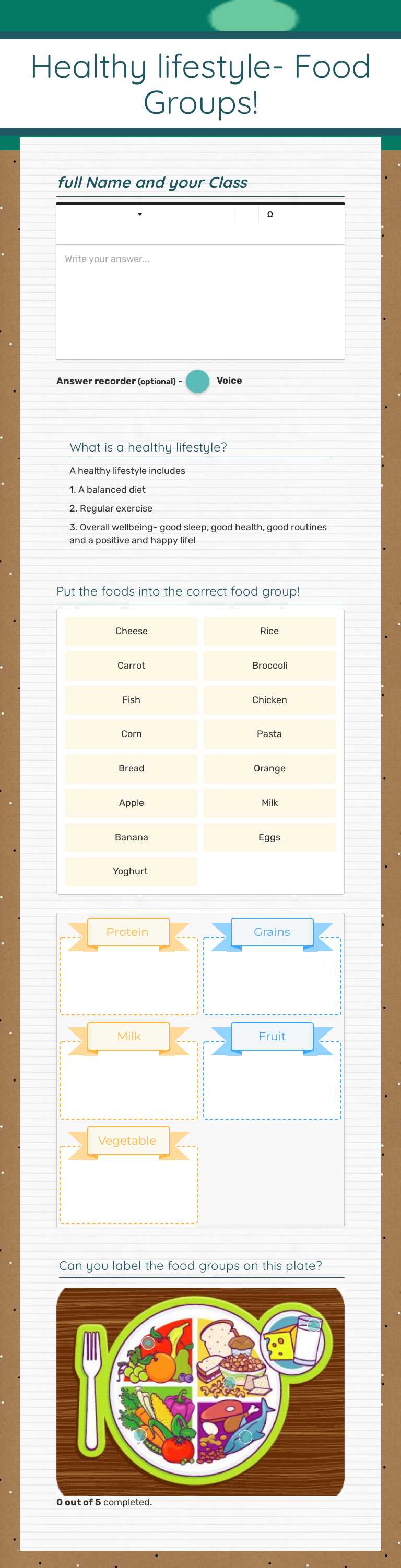 Healthy lifestyle- Food Groups! worksheet preview image