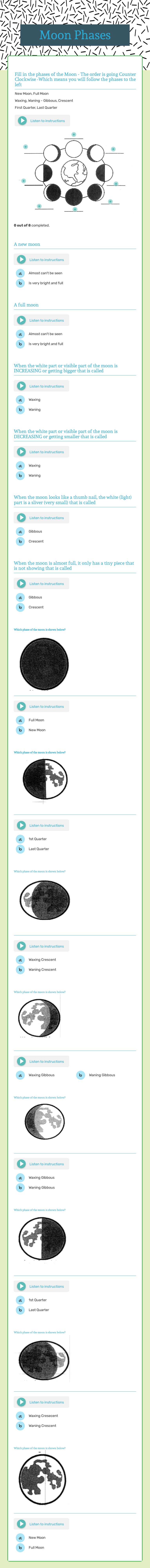 Moon Phases worksheet preview image