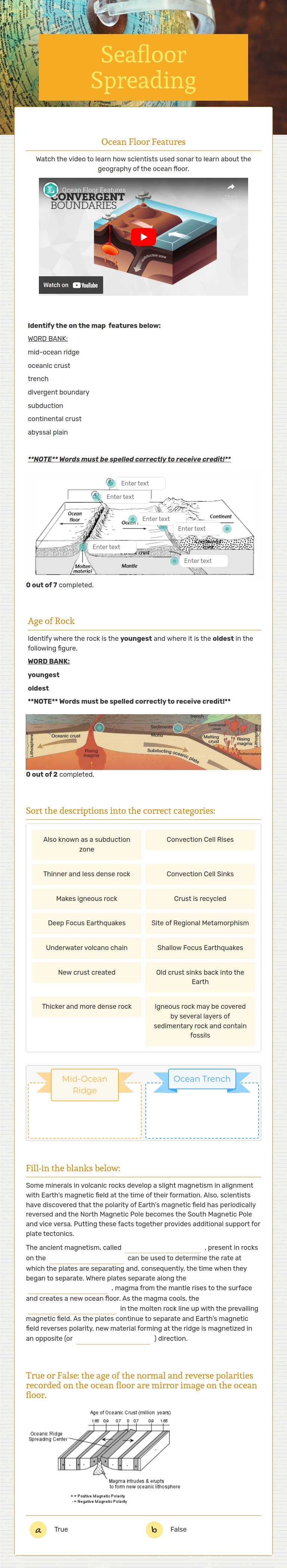 Seafloor Spreading worksheet preview image