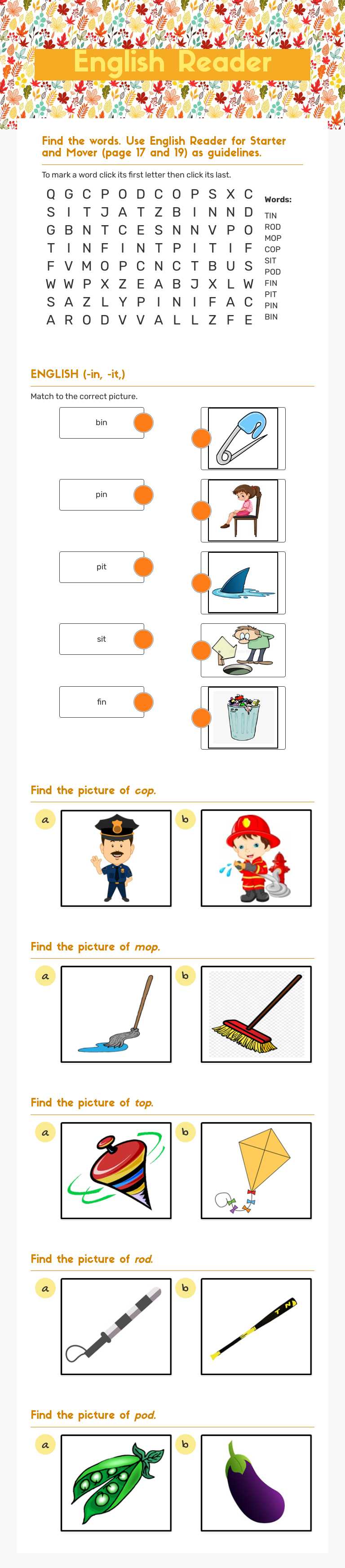 English Reader Preschool worksheet preview