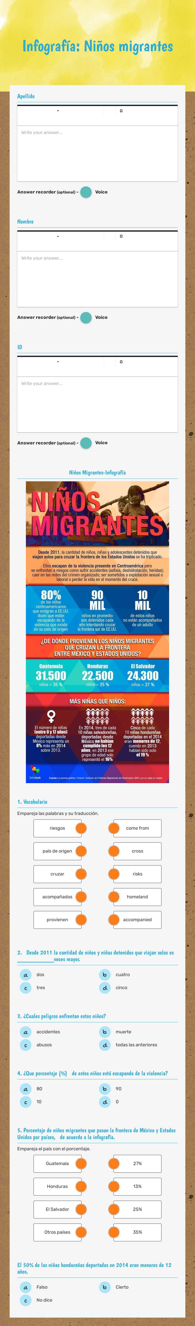 Infografía:                            Niños migrantes worksheet preview image