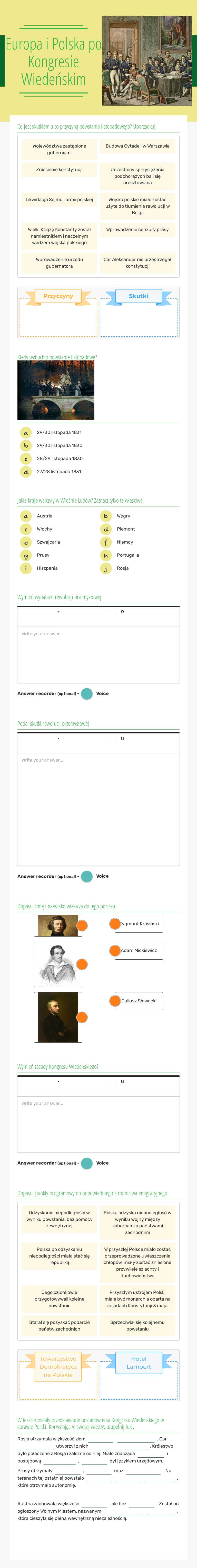 Europa i Polska po Kongresie Wiedeńskim worksheet preview image