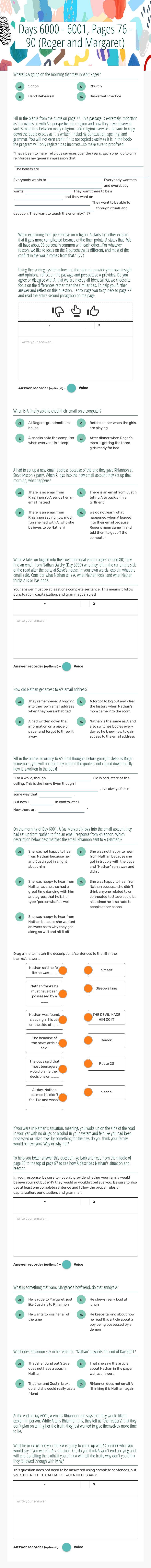 Days 6000 - 6001, Pages 76 - 90 (Roger and Margaret) worksheet preview image