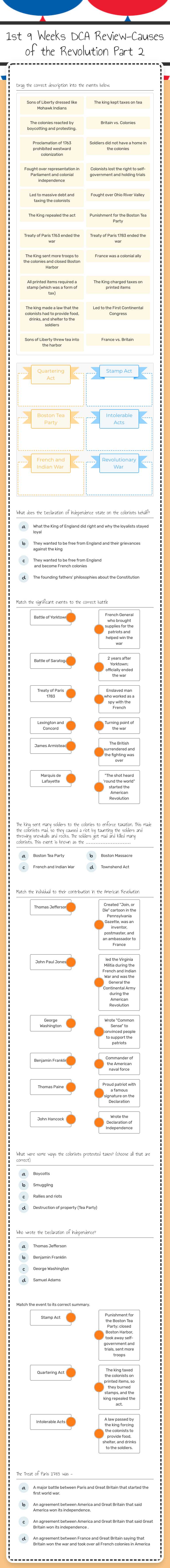 1st 9 Weeks DCA Review-Causes of the Revolution
Part 2 worksheet preview image