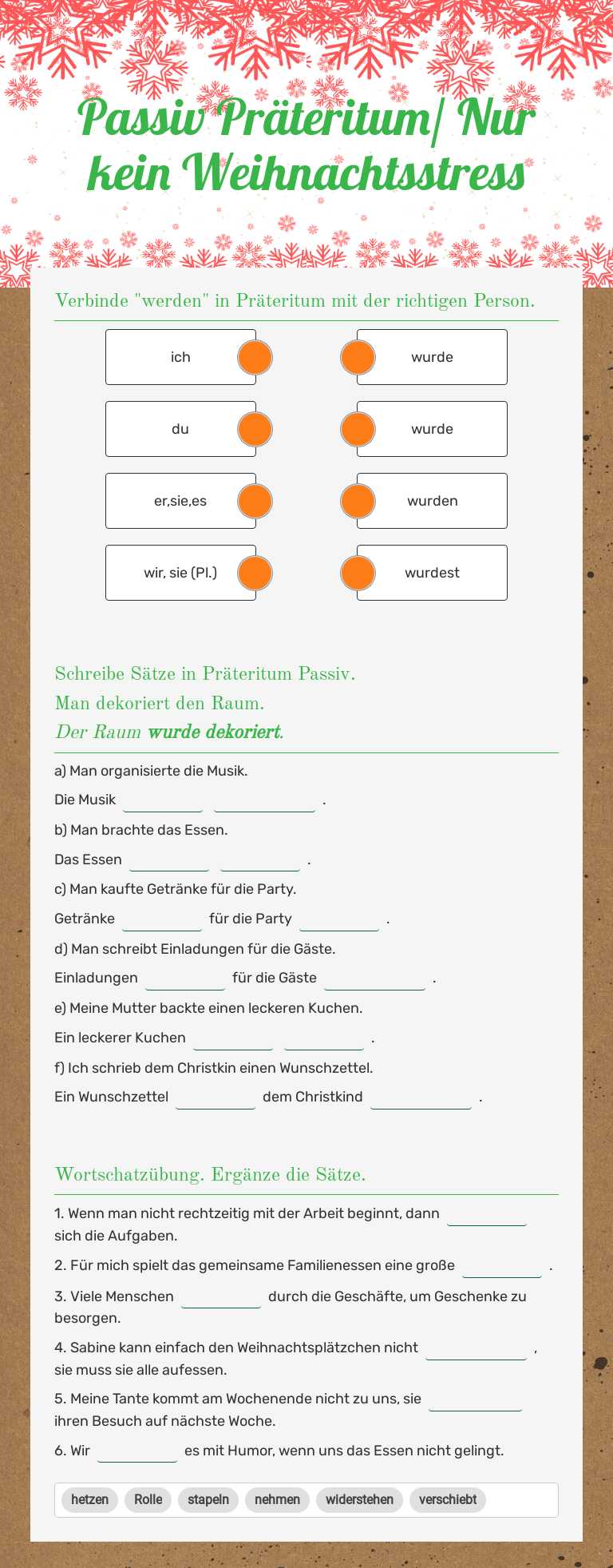 Passiv Präteritum/ Nur kein Weihnachtsstress worksheet preview image