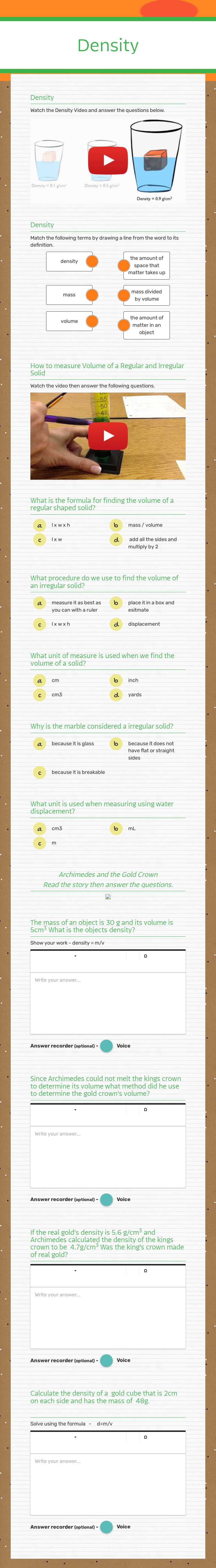 Density Grade 6 worksheet preview