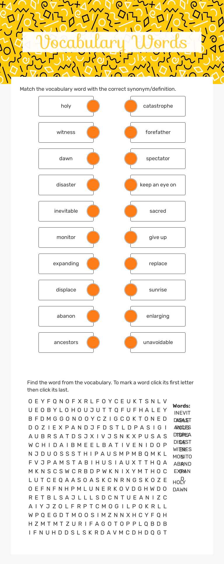Vocabulary Words worksheet preview image