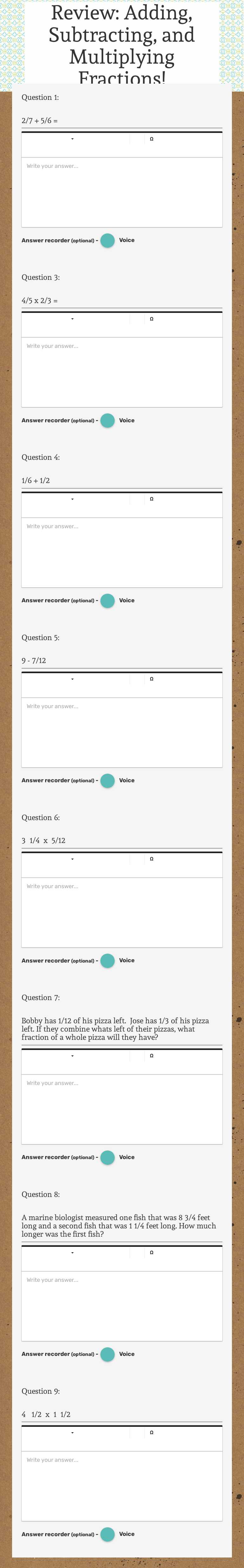 Review: Adding, Subtracting, and Multiplying Fractions! worksheet preview image