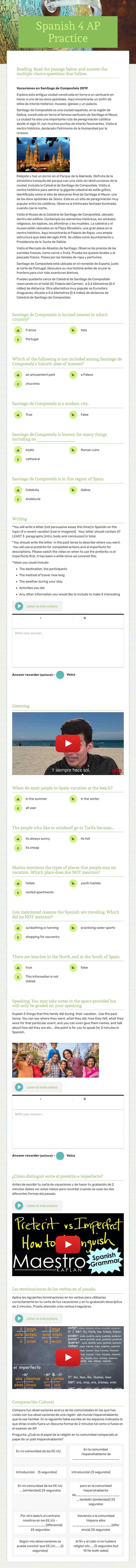Spanish 4 AP   Practice worksheet preview image