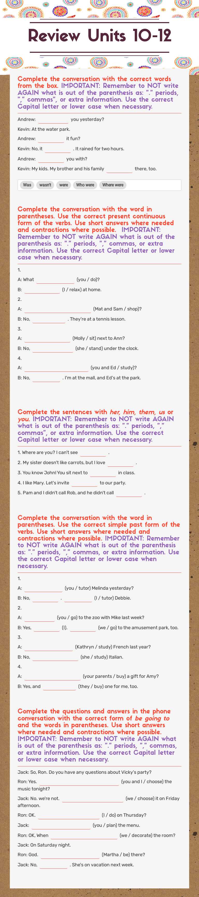 Review Units 10-12 worksheet preview