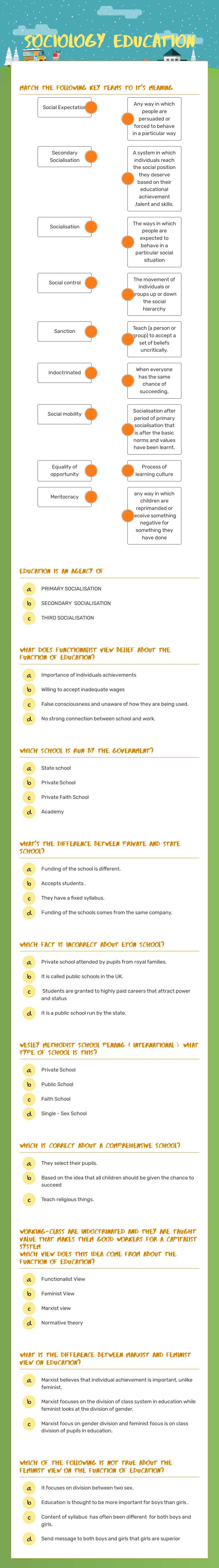 Sociology Education by Serene Bala | Interactive Worksheet | Wizer.me