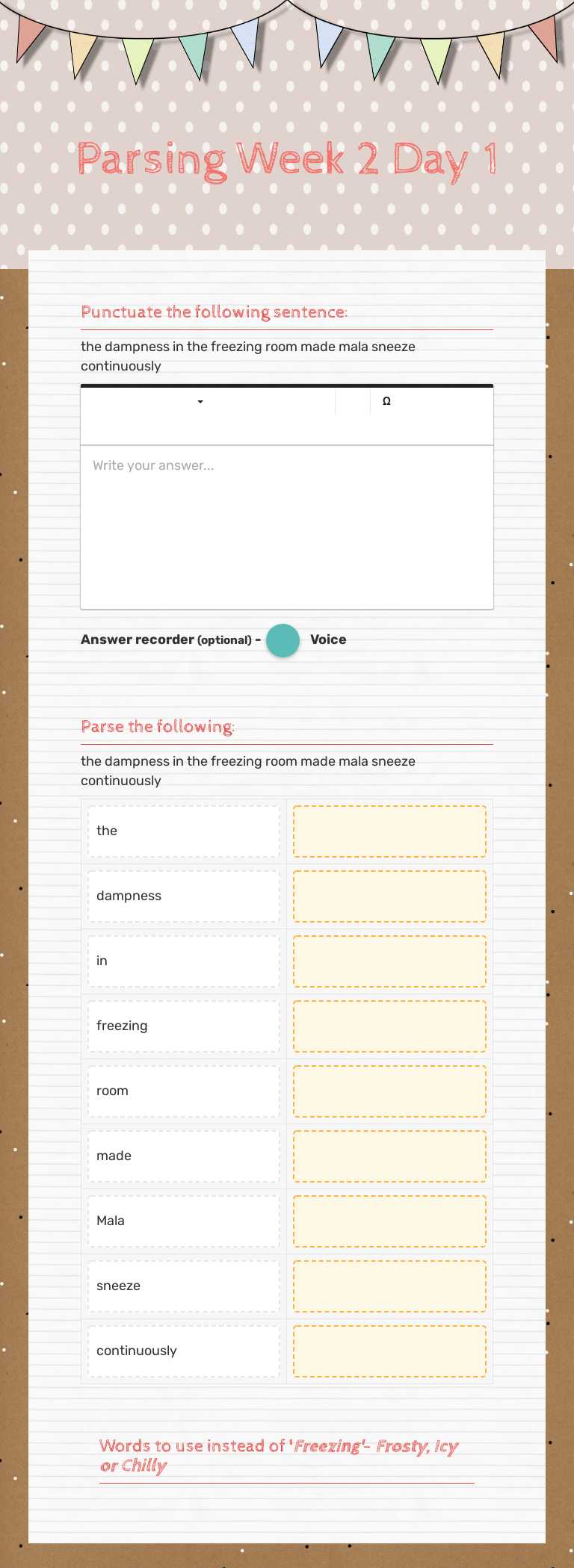Parsing Week 2 Day 1 worksheet preview image