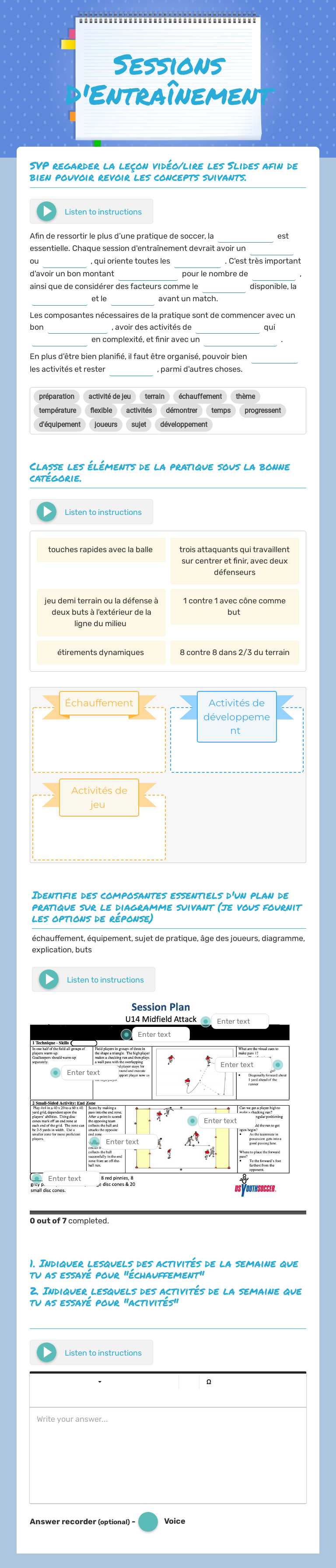 Sessions D'Entraînement worksheet preview image