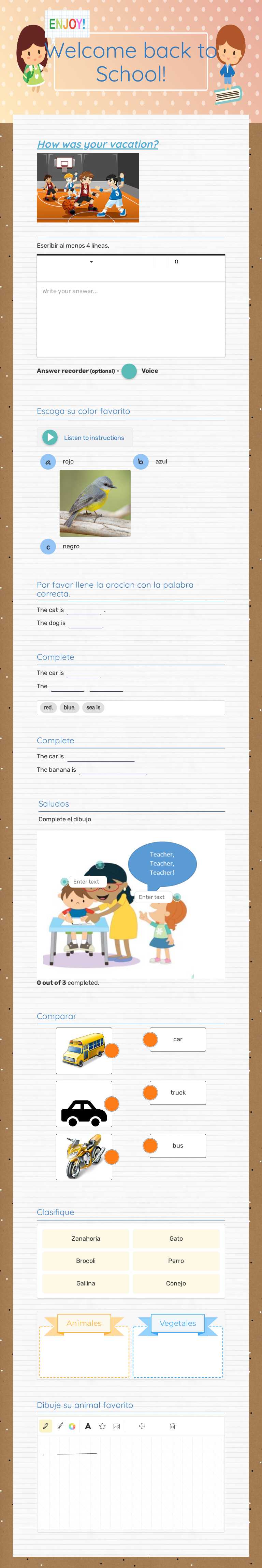 Welcome back to School! worksheet preview image