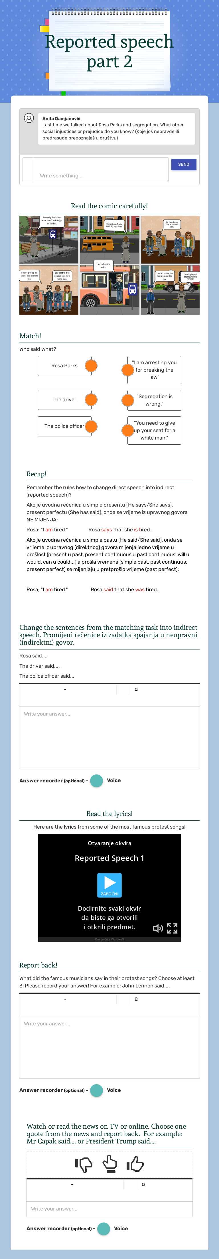 Reported speech part 2 worksheet preview image