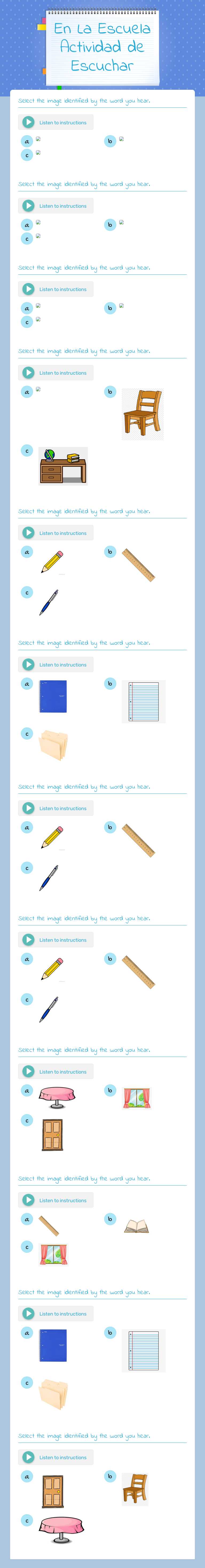 En La Escuela Actividad de Escuchar worksheet preview image