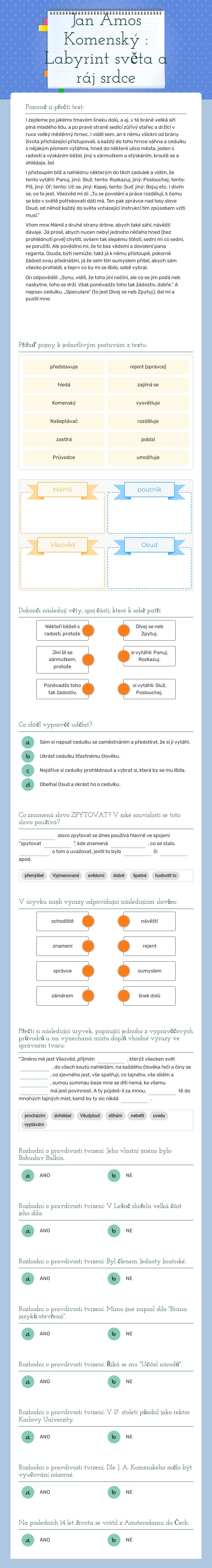 Jan Amos Komenský :   
Labyrint světa a ráj srdce worksheet preview image