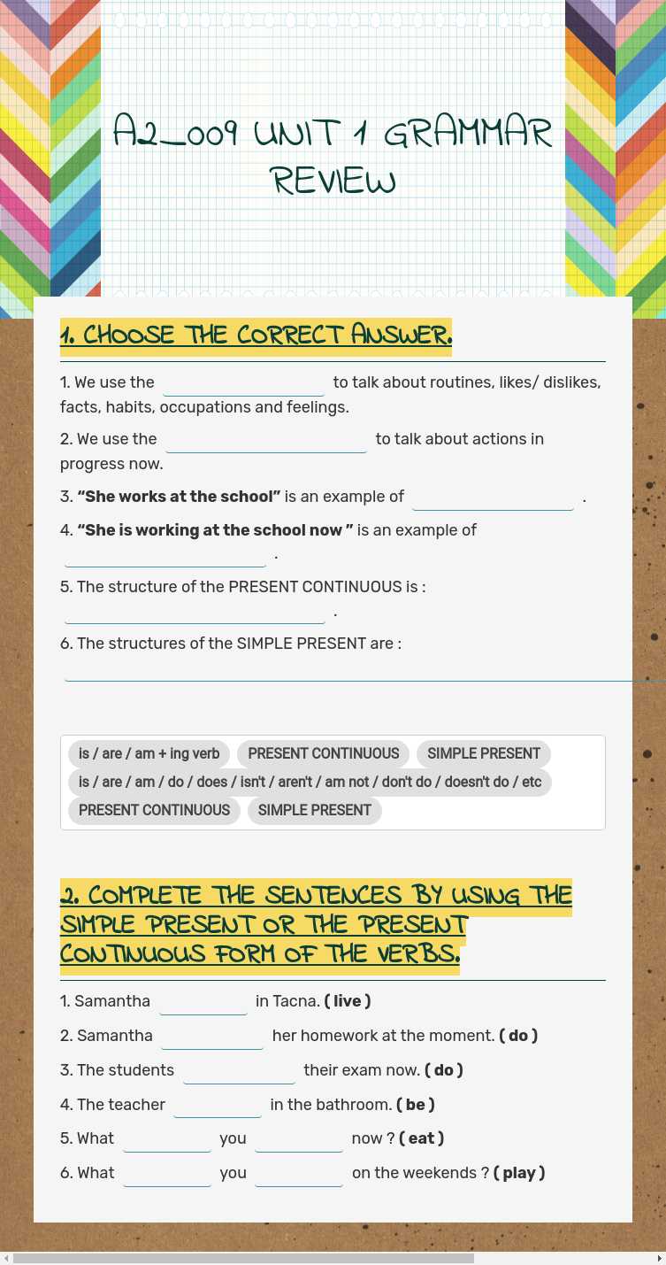 A2_009 UNIT 1 GRAMMAR REVIEW worksheet preview image