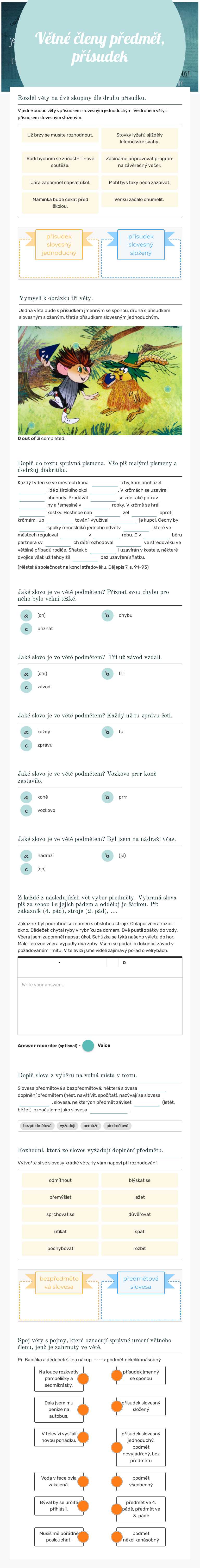 Větné členy  předmět, přísudek worksheet preview image