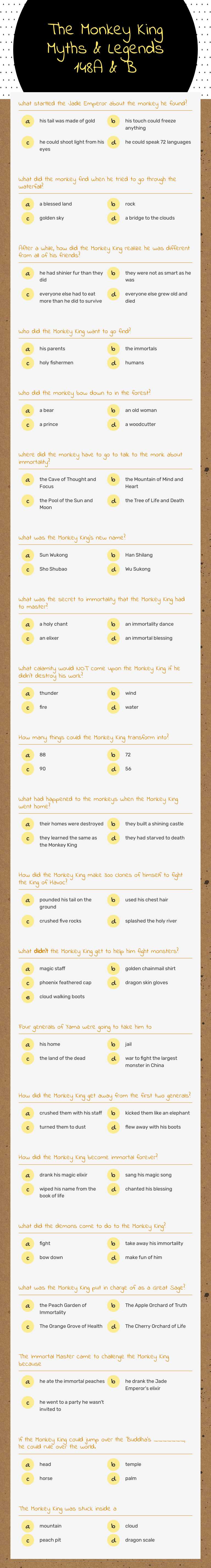 The Monkey King
Myths & Legends 148A & B worksheet preview image