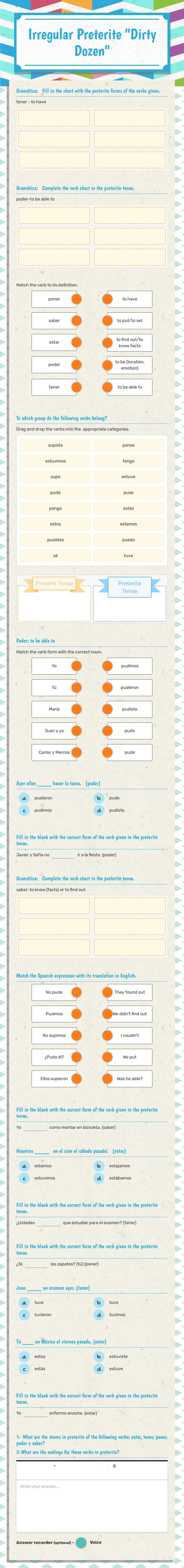 Irregular Preterite
"Dirty Dozen" worksheet preview image