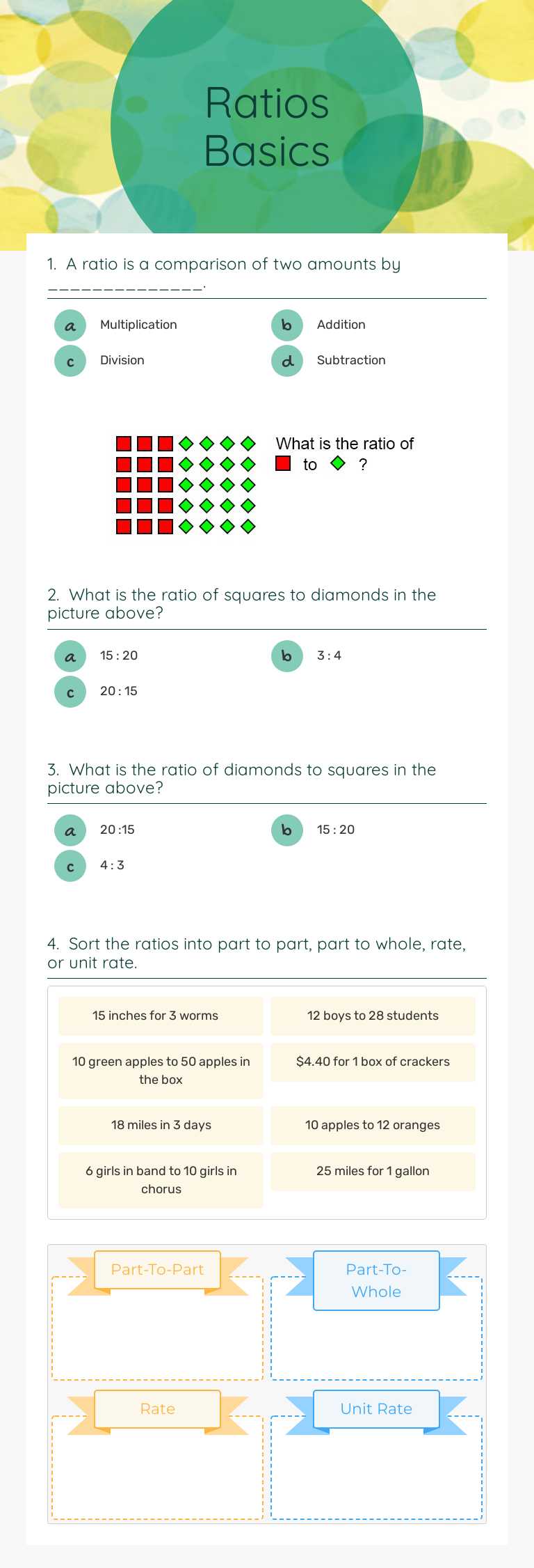 Ratios Basics Grade 7 worksheet preview