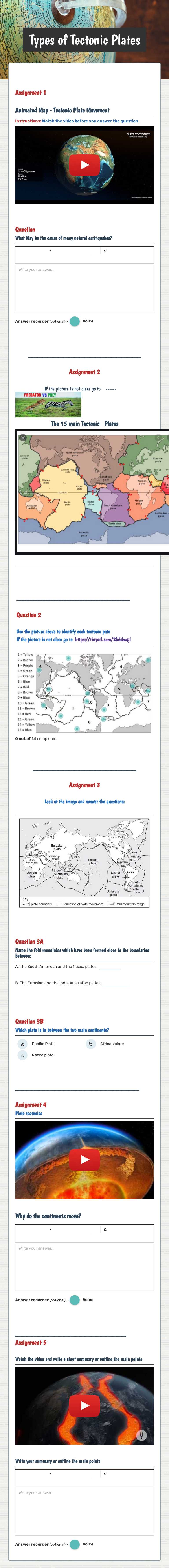 Types of Tectonic Plates worksheet preview image