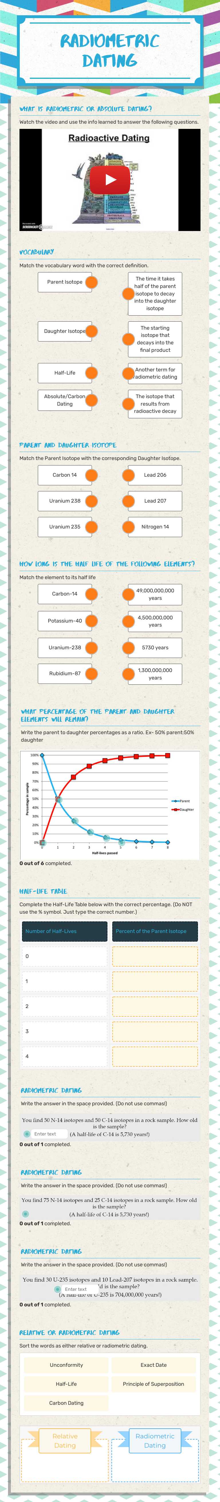 Radiometric Dating worksheet preview image