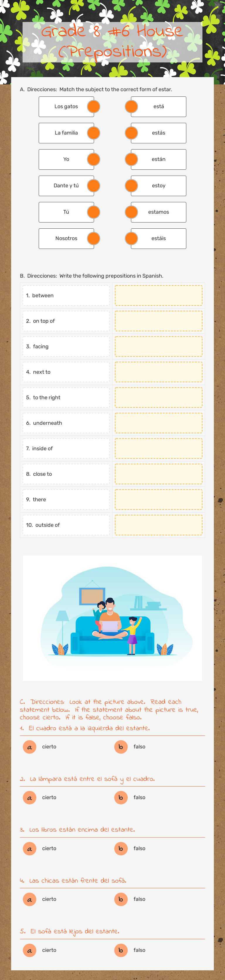 Grade 8 #6 House (Prepositions) Grade 8 worksheet preview