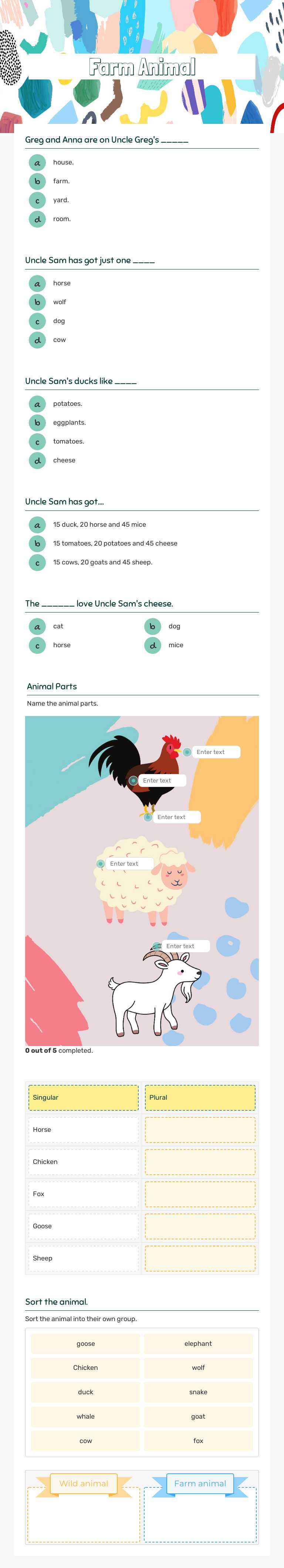 Farm Animal worksheet preview image